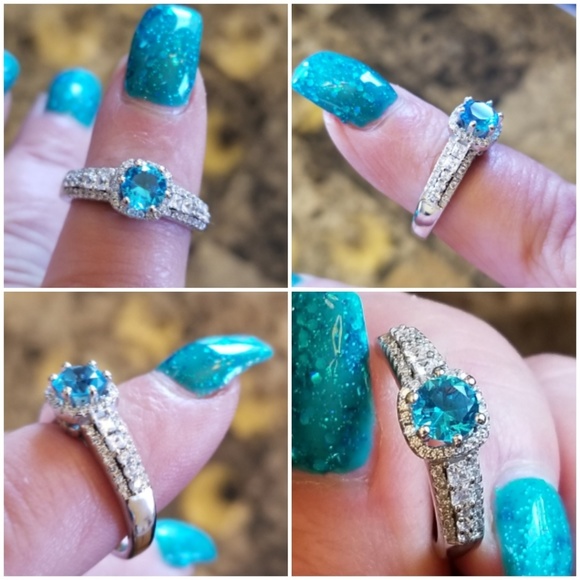 Genuine 3cttw Aquamarine and White Sapphires Ring Size 8 - Picture 3 of 7